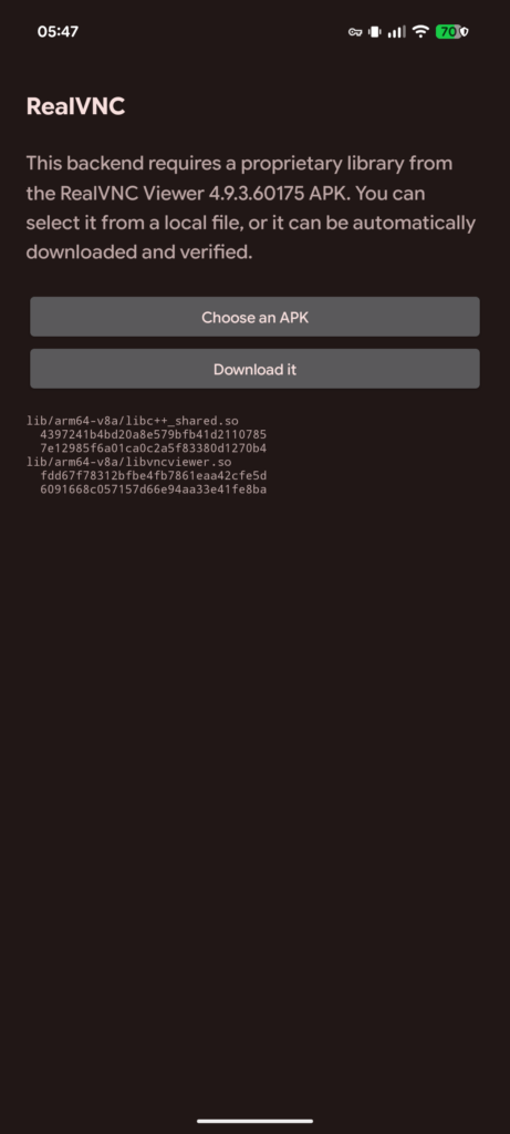 Vento RealVNC backend APK screenshot